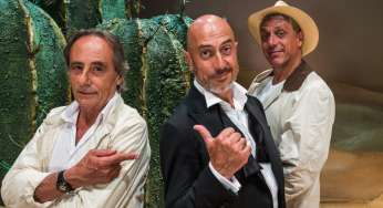Ciufoli, Gaspare e Max Pisu sul palco del Teatro Martinitt con Sabbie mobili
