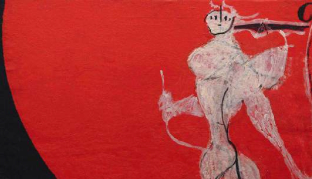 opera d'arte, dipinto, particolare da Osvaldo Licini, Angelo ribelle su fondo rosso scuro, 1946, sulla copertina del numero 1 della nuova serie della rivista "Critica d'Arte"
