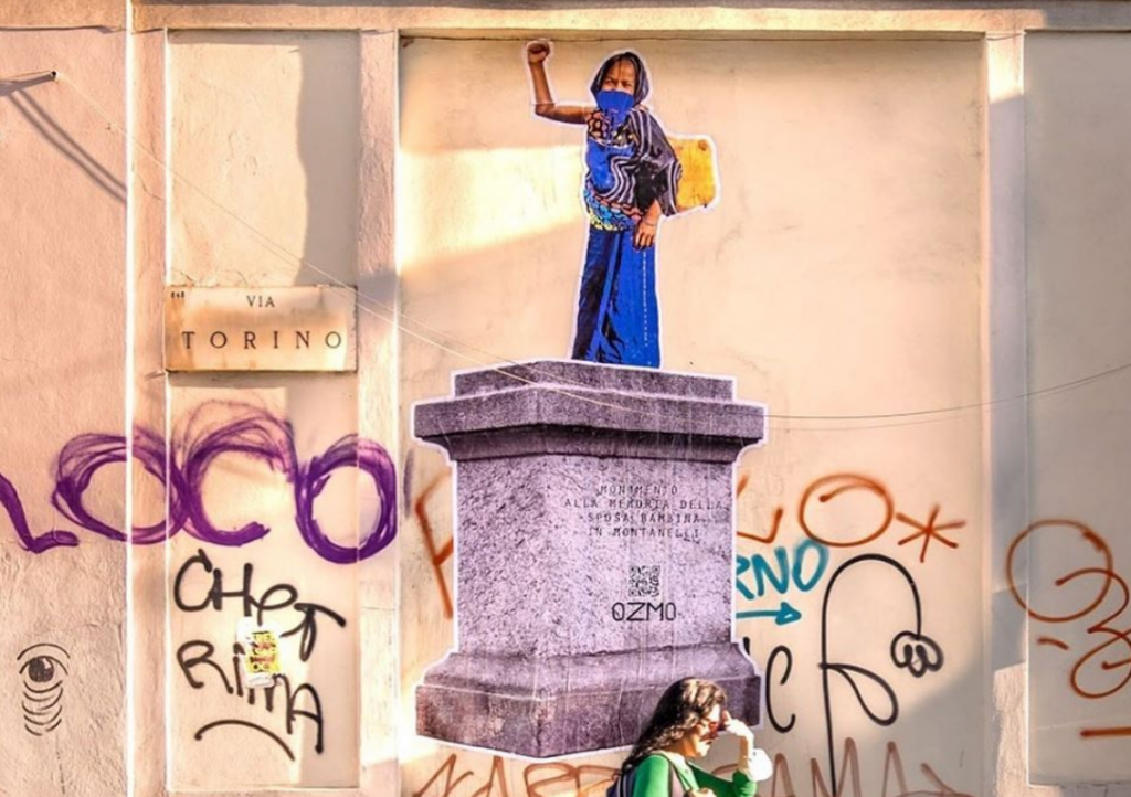 Omaggio alla sposa bambina “in Montanelli” dello street artist Ozmo