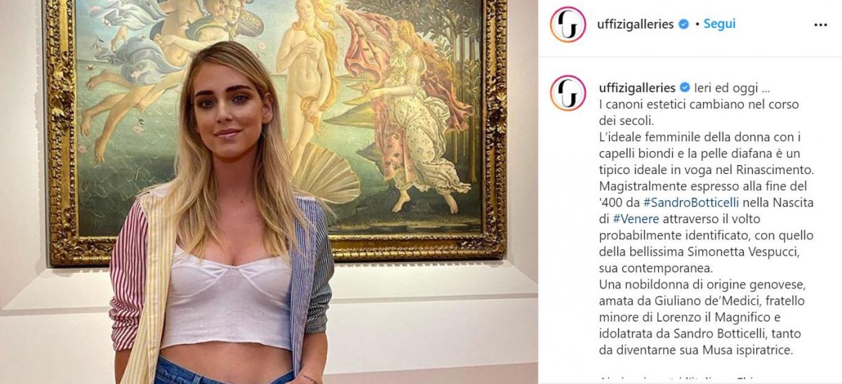 Chiara ferragni post degli uffizi su instagram