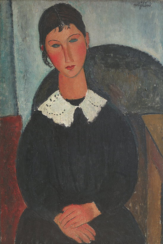 Quadro di Modigliani Elvire con colletto bianco