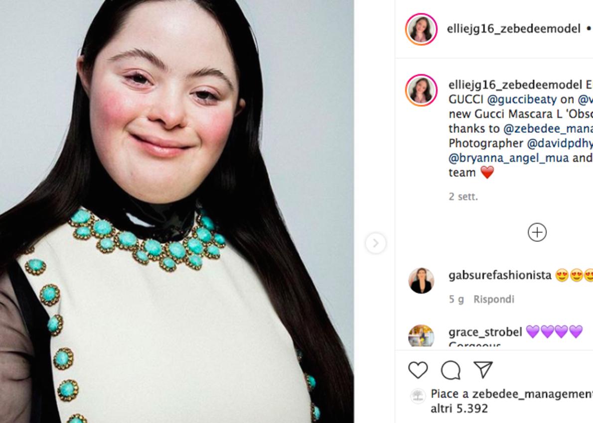il post di instagram della modella Ellie Goldstein per Gucci