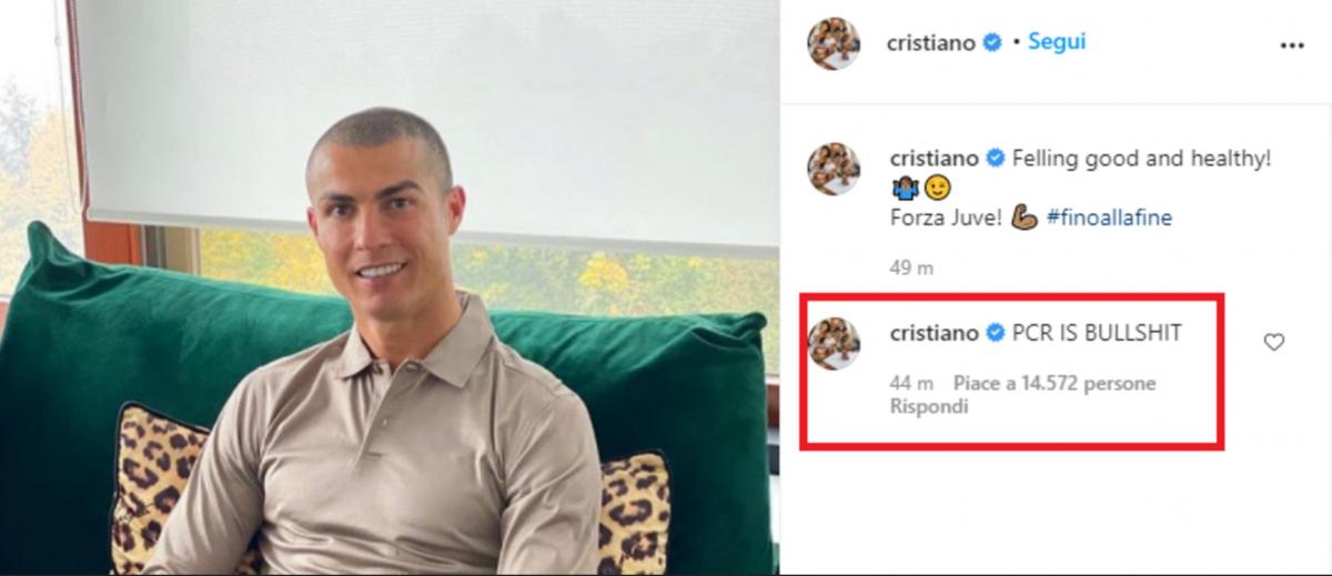 Cristiano Ronaldo messaggio su instagram tampone cazzata
