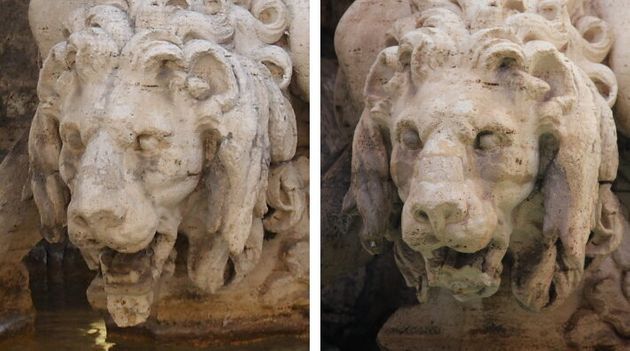 leone del Bernini due immagini a confronto prima e dopo