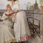 Corcos, Lettura interessante, 1888 circa olio su tela, 100×65.8 cm, Viareggio Società di Belle Arti