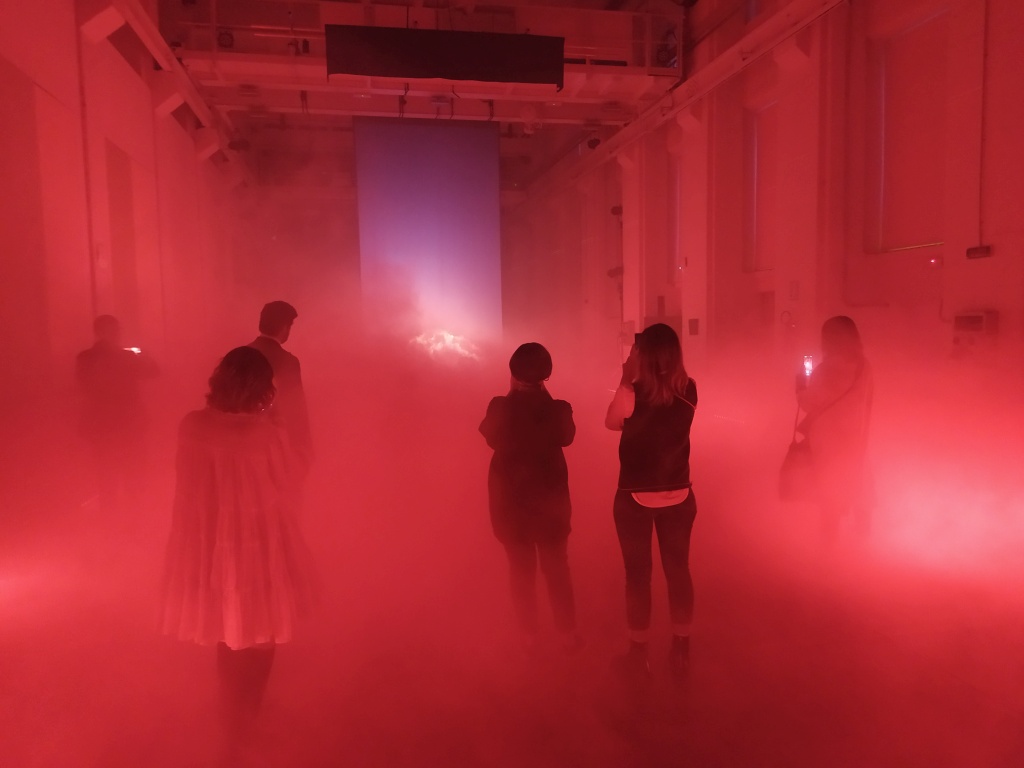 Installazione immersiva nebbia luci colorate arte digitale