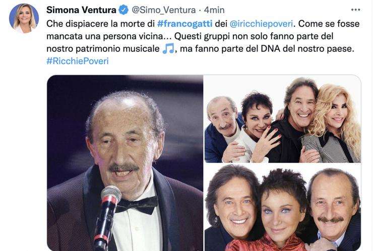 Simona Ventura post per Franco Gatti